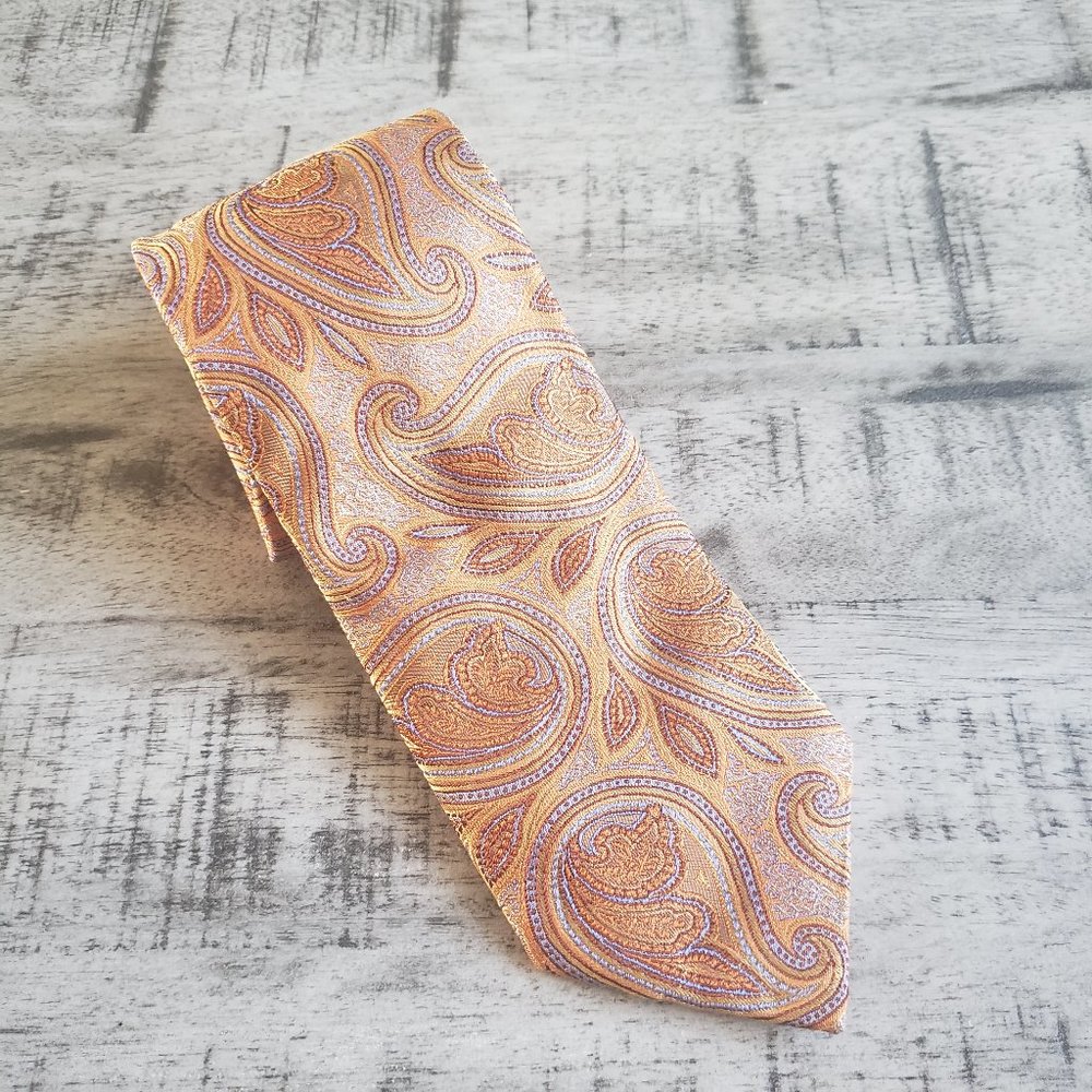 Allea Milano Sherbet Orange Paisley Print Tie 58" x 3.5"
